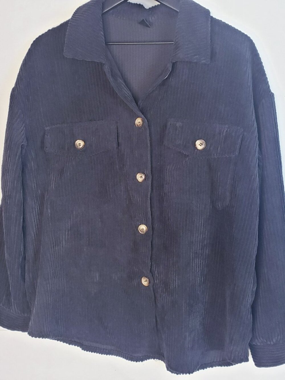 Shein Black Oversized Boyfriend Corduroy Jacket Shirt Top Size XS